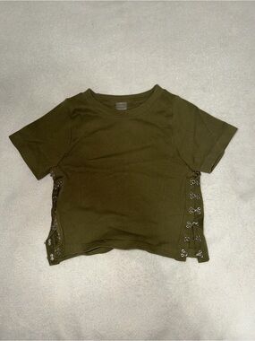 Olive Green Lace-Up Crop Top - Women